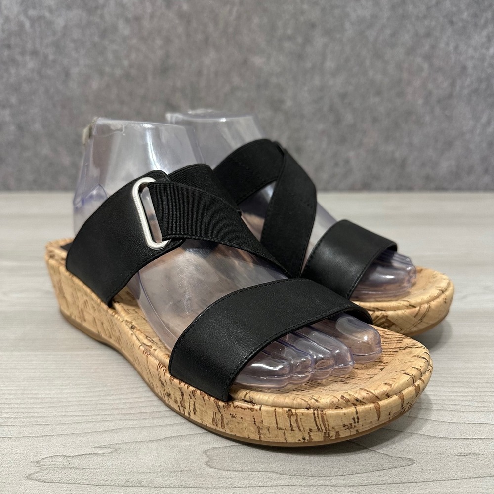 Hush Puppies Coco Wedge Sandals Womens 9.5 Black Leather Cork Platform